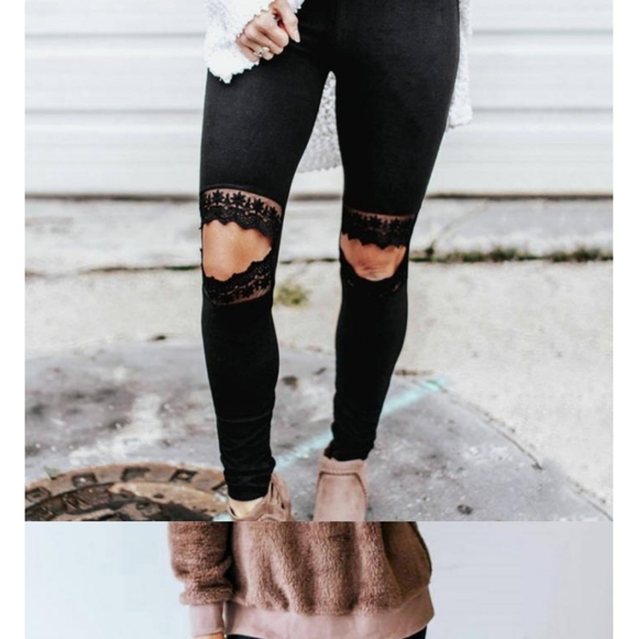 PREMIUM SOFT BRUSHED LACE KNEE LEGGINGS - Picture 4 of 10